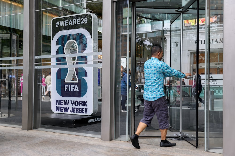 Signage for the FIFA World Cup at The Shops at Columbus Circle in New York, US, on Thursday, May 21, 2026. A thousand New Yorkers will win $50 tickets to the FIFA World Cup in June and July, giving them a way around sky-high prices that have stirred anger among soccer fans. Photographer: Michael Nagle/Bloomberg Signage for the FIFA World Cup at The Shops at Columbus Circle in New York, US, on Thursday, May 21, 2026. A thousand New Yorkers will win $50 tickets to the FIFA World Cup in June and July, giving them a way around sky-high prices that have stirred anger among soccer fans. Photographer: Michael Nagle/Bloomberg