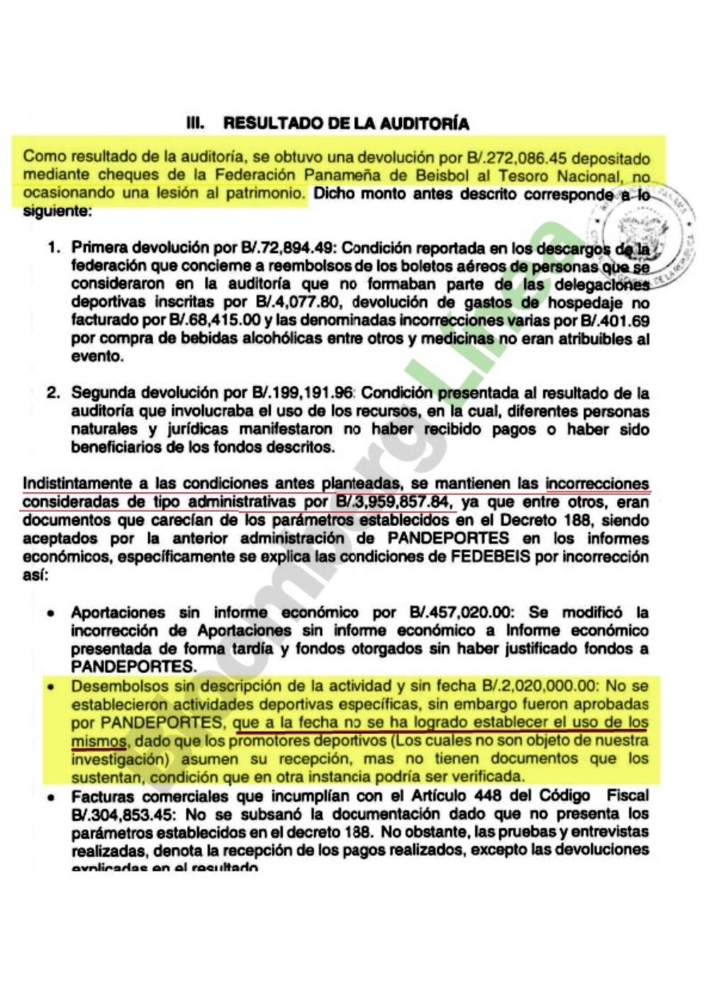 Auditoría final de la Contraloría efectuada a los fondos que administró la Fedebeis. Auditoría final de la Contraloría efectuada a los fondos que administró la Fedebeis.