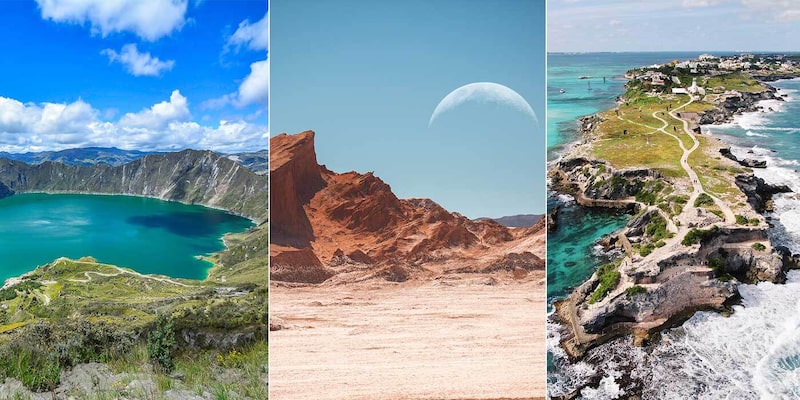 Quilotoa, en Ecuador; Desierto de Atacama, en Chile; y Punta Sur de Isla Mujeres, en México. Quilotoa, en Ecuador; Desierto de Atacama, en Chile; y Punta Sur de Isla Mujeres, en México.