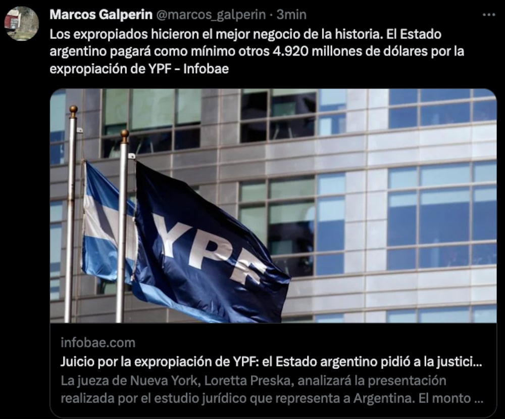 El tweet de Marcos Galperin esta mañana. El tweet de Marcos Galperin esta mañana.