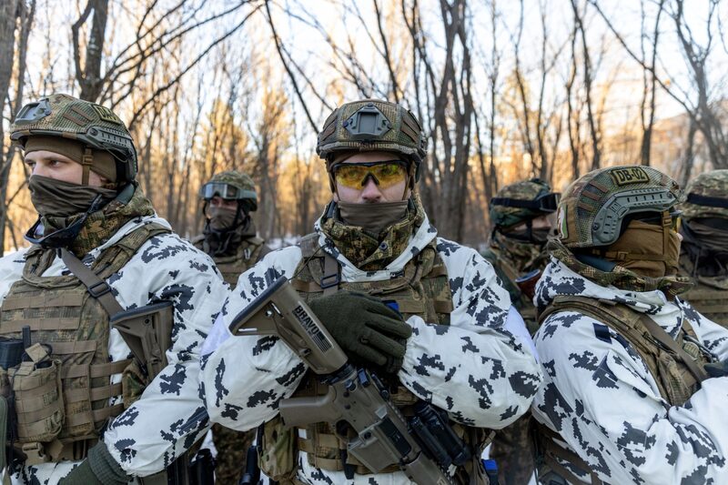 Members of Ukrainian forces take part in an urban combat training exercise, organized by Ukraine's Interior Ministry, inside the exclusion zone in the abandoned city of Pripyat, Ukraine, on Friday, Feb. 4, 2022. Members of Ukrainian forces take part in an urban combat training exercise, organized by Ukraine's Interior Ministry, inside the exclusion zone in the abandoned city of Pripyat, Ukraine, on Friday, Feb. 4, 2022.