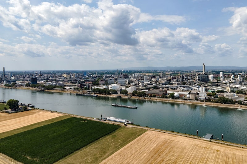 Barcaza navega a orillas del Rin en Alemania Barcaza navega a orillas del Rin en Alemania