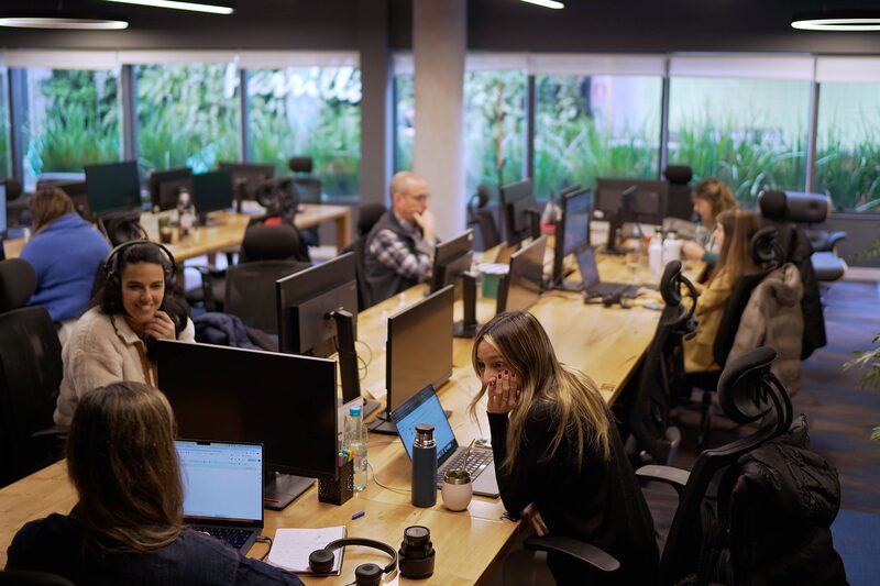 Workers at the Globant SA office. Workers at the Globant SA office.