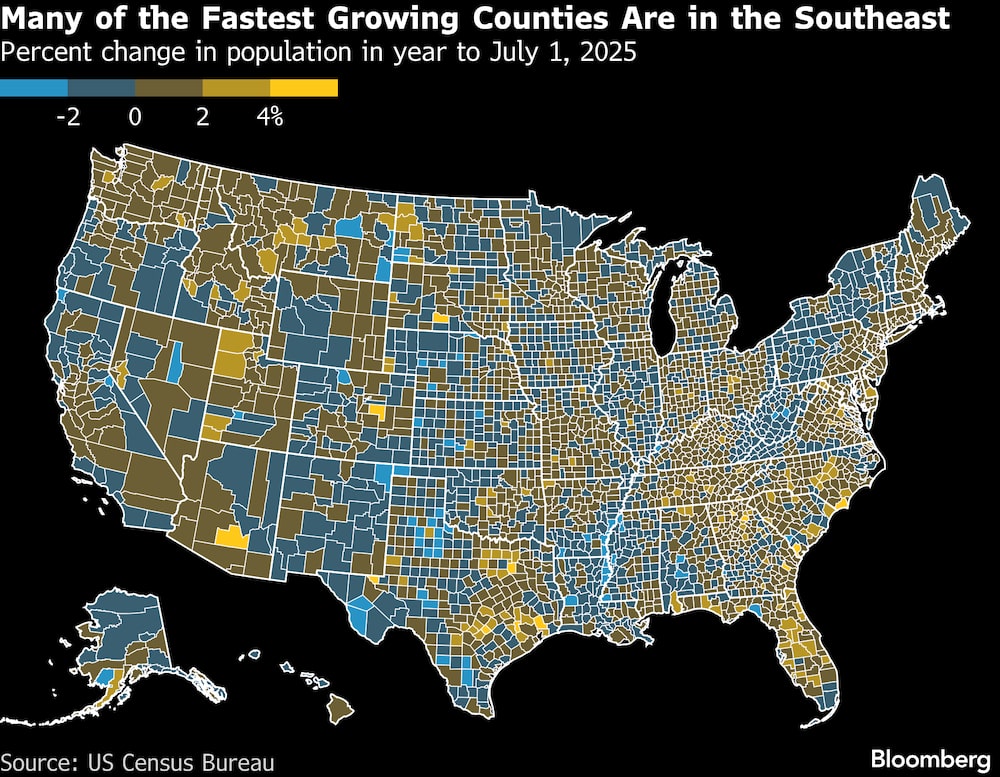 Muchos de los condados que más rápido crecen se encuentran en el sureste. Muchos de los condados que más rápido crecen se encuentran en el sureste.