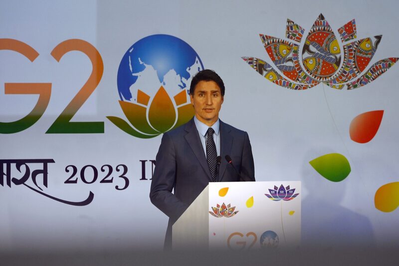 Justin Trudeau, Primer Ministro de Canadá, durante una rueda de prensa al margen de la Cumbre de Líderes del Grupo de los 20 (G-20) en Nueva Delhi, India, el domingo 10 de septiembre de 2023. Justin Trudeau, Primer Ministro de Canadá, durante una rueda de prensa al margen de la Cumbre de Líderes del Grupo de los 20 (G-20) en Nueva Delhi, India, el domingo 10 de septiembre de 2023.