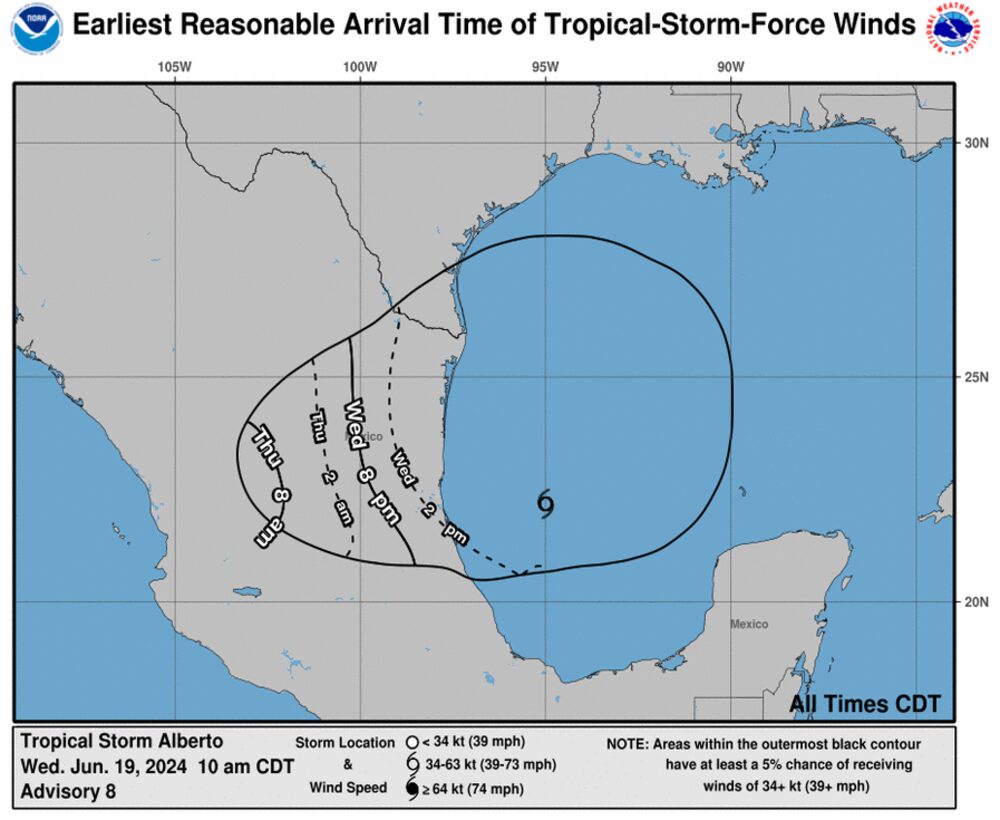 Tormenta Tropical Alberto: Hora de llegada más temprana razonable Tormenta Tropical Alberto: Hora de llegada más temprana razonable