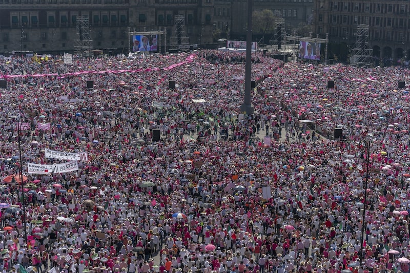 Demonstrators during a protest against proposed electoral changes at Zocalo Square in Mexico City. Demonstrators during a protest against proposed electoral changes at Zocalo Square in Mexico City.
