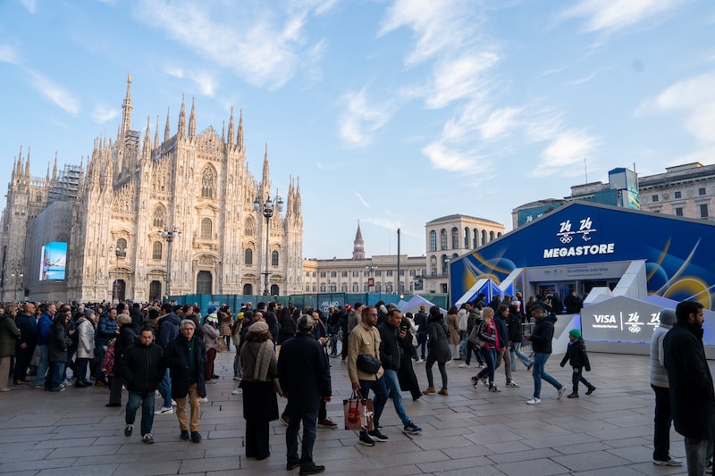 The Milan-Cortina Winter Olympics megastore near the Duomo cathedral in Milan on Feb. 1. Photographer: Francesca Volpi/Bloomberg The Milan-Cortina Winter Olympics megastore near the Duomo cathedral in Milan on Feb. 1. Photographer: Francesca Volpi/Bloomberg