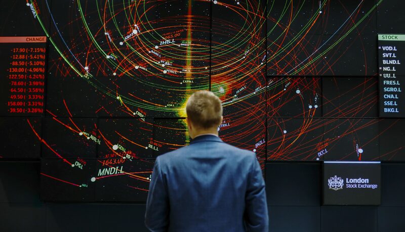 An employee views a FTSE 100 share index board in the atrium of the London Stock Exchange Group Plc's offices in London, U.K., on Wednesday, May 29, 2019. While the FTSE 100 Index has climbed about 15 percent since June 2016 in local currency, it's down in both euro and dollar terms. Photographer: Luke MacGregor/Bloomberg An employee views a FTSE 100 share index board in the atrium of the London Stock Exchange Group Plc's offices in London, U.K., on Wednesday, May 29, 2019. While the FTSE 100 Index has climbed about 15 percent since June 2016 in local currency, it's down in both euro and dollar terms. Photographer: Luke MacGregor/Bloomberg