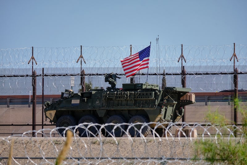 A US Army tank at the border wall in Juarez, Chihuahua state, Mexico, on Friday, July 18, 2025. Mexican officials were taken aback by President Donald Trump's latest tariff threat after paying frequent visits to his top aides in Washington to convince him their efforts to fight drug trafficking were paying off. Photographer: Mauricio Palos/Bloomberg A US Army tank at the border wall in Juarez, Chihuahua state, Mexico, on Friday, July 18, 2025. Mexican officials were taken aback by President Donald Trump's latest tariff threat after paying frequent visits to his top aides in Washington to convince him their efforts to fight drug trafficking were paying off. Photographer: Mauricio Palos/Bloomberg