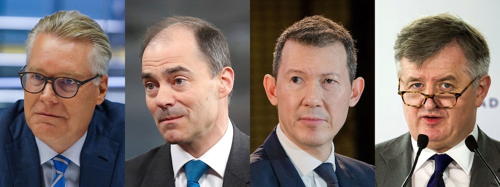 El consejero delegado de Delta, Ed Bastian, el consejero delegado de Rolls-Royce, Warren East, el consejero delegado de Air France-KLM, Ben Smith, son más optimistas que muchos analistas del sector; no así el consejero delegado de Aeroports de Paris, Augustin de Romanet. Fotógrafos: Christopher Goodney, Simon Dawson, Marlene Awaad, Nathan Laine/Bloomberg
El consejero delegado de Delta, Ed Bastian, el consejero delegado de Rolls-Royce, Warren East, el consejero delegado de Air France-KLM, Ben Smith, son más optimistas que muchos analistas del sector; no así el consejero delegado de Aeroports de Paris, Augustin de Romanet. Fotógrafos: Christopher Goodney, Simon Dawson, Marlene Awaad, Nathan Laine/Bloomberg