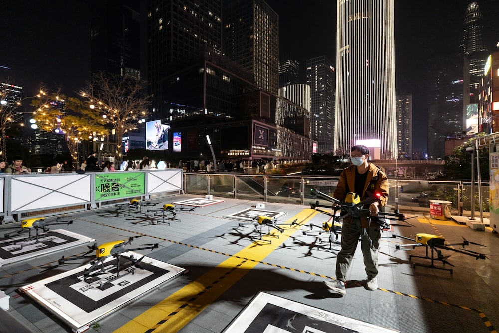 Drones de reparto de Meituan en Shenzhen. Foto: Qilai Shen/Bloomberg Drones de reparto de Meituan en Shenzhen. Foto: Qilai Shen/Bloomberg
