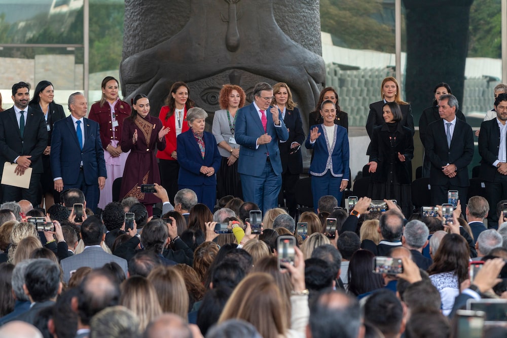 Claudia Sheinbaum, Mexico's president, center right, during a national meeting to promote investment at Museo de Antropologia in Mexico City, Mexico, on Wednesday, Feb. 4, 2026. Mexico's government plans to invest 5.6 trillion pesos ($323 billion) into energy projects and other public works through 2030, part of a bid to boost an economy that has barely expanded in recent years. Photographer: Stephania Corpi/Bloomberg Claudia Sheinbaum, Mexico's president, center right, during a national meeting to promote investment at Museo de Antropologia in Mexico City, Mexico, on Wednesday, Feb. 4, 2026. Mexico's government plans to invest 5.6 trillion pesos ($323 billion) into energy projects and other public works through 2030, part of a bid to boost an economy that has barely expanded in recent years. Photographer: Stephania Corpi/Bloomberg