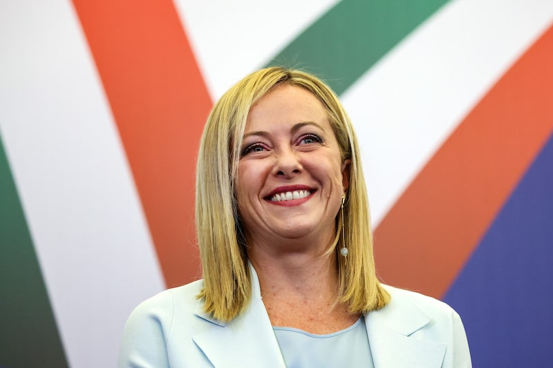 Giorgia Meloni, líder del partido Hermanos de Italia, reacciona en el acto de la noche electoral del partido en Roma, Italia, el lunes 26 de septiembre. 2022. Giorgia Meloni, líder del partido Hermanos de Italia, reacciona en el acto de la noche electoral del partido en Roma, Italia, el lunes 26 de septiembre. 2022.
