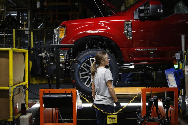 A Ford Motor Co. employee works on the assembly line at the Ford Kentucky Truck Plant in Louisville, Kentucky, U.S., on Friday, Oct. 27, 2017. Photographer: Luke Sharrett/Bloomberg A Ford Motor Co. employee works on the assembly line at the Ford Kentucky Truck Plant in Louisville, Kentucky, U.S., on Friday, Oct. 27, 2017. Photographer: Luke Sharrett/Bloomberg
