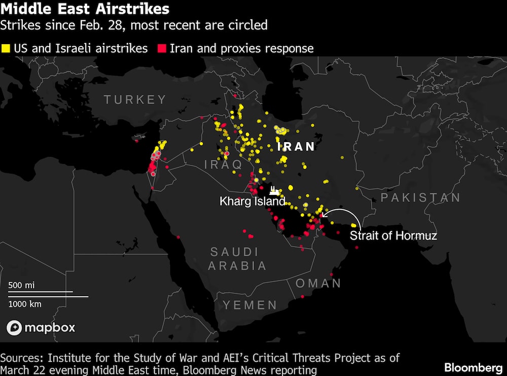 Golpes desde el 28 de febrero; los más recientes están marcados con un círculo. Golpes desde el 28 de febrero; los más recientes están marcados con un círculo.