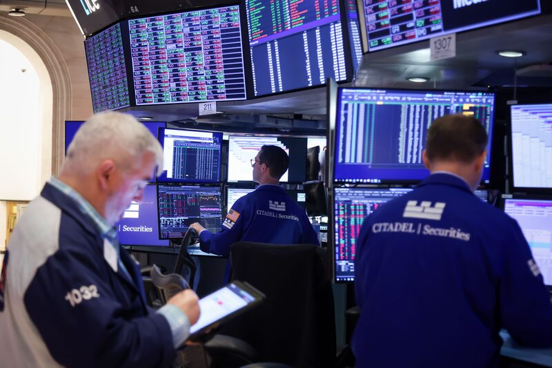 Traders On The Floor Of The NYSE As US Stocks Fall With Trade War Worries Overshadowing Slower Inflation Traders On The Floor Of The NYSE As US Stocks Fall With Trade War Worries Overshadowing Slower Inflation