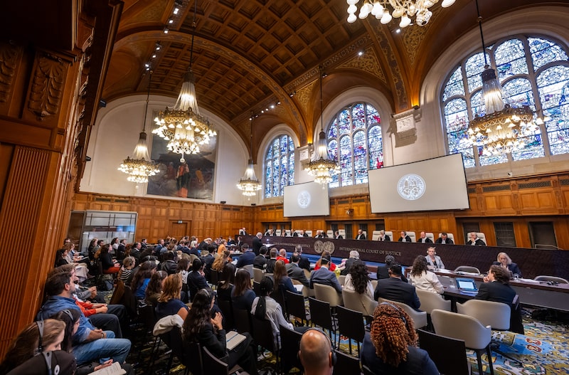 Vista de la sala del tribunal del CIJ, el 8 de septiembre de 2026. Vista de la sala del tribunal del CIJ, el 8 de septiembre de 2026.