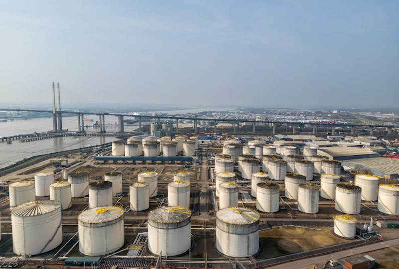 Storage tanks for transport fuels and petroleum products at the Navigator Thames oil depot terminal on the outskirts of London, UK, on Monday, March 23, 2026. Brent crude plunged from $112 a barrel to as low as about $96 a barrel as US President Donald Trump signaled negotiations were underway even as Iran denied the talks. Photographer: Jason Alden/Bloomberg Storage tanks for transport fuels and petroleum products at the Navigator Thames oil depot terminal on the outskirts of London, UK, on Monday, March 23, 2026. Brent crude plunged from $112 a barrel to as low as about $96 a barrel as US President Donald Trump signaled negotiations were underway even as Iran denied the talks. Photographer: Jason Alden/Bloomberg