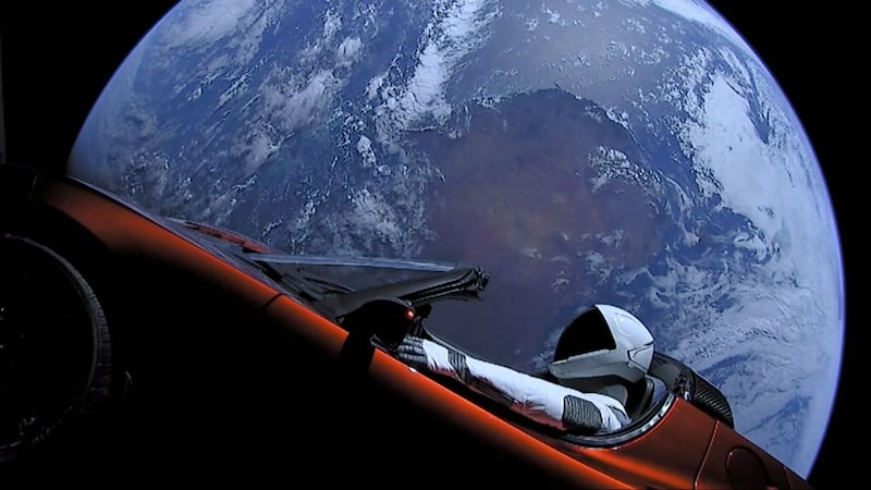 A Tesla Roadster launched from a SpaceX Falcon Heavy rocket in 2018. Source: SpaceX A Tesla Roadster launched from a SpaceX Falcon Heavy rocket in 2018. Source: SpaceX