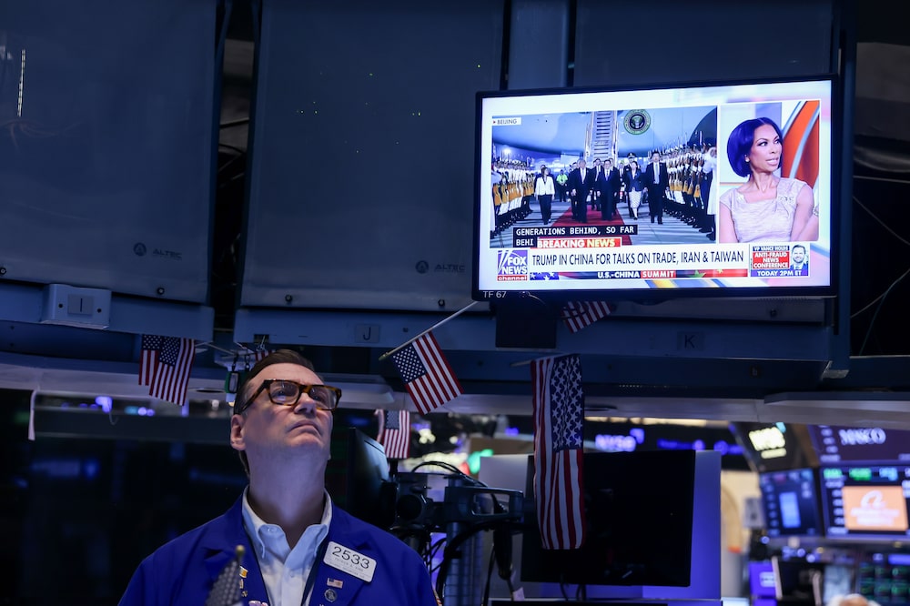A television broadcasts news about US President Donald Trump's China trip on the floor of the New York Stock Exchange (NYSE) in New York, US, on Wednesday, May 13, 2026. GMR Solutions Inc., an air and ground emergency medical services company that counts KKR & Co. among its backers, raised $479 million in a downsized IPO after revising its target earlier on Tuesday. Photographer: Michael Nagle/Bloomberg A television broadcasts news about US President Donald Trump's China trip on the floor of the New York Stock Exchange (NYSE) in New York, US, on Wednesday, May 13, 2026. GMR Solutions Inc., an air and ground emergency medical services company that counts KKR & Co. among its backers, raised $479 million in a downsized IPO after revising its target earlier on Tuesday. Photographer: Michael Nagle/Bloomberg