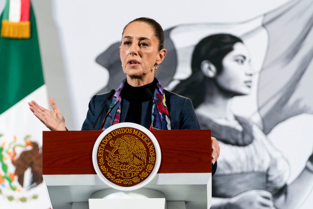 Claudia Sheinbaum, Mexico's president, speaks during a news conference at the National Palace in Mexico City, Mexico, on Thursday, Dec. 5, 2024. Mexico is expected to launch a response to the Trump administration 25% tariff threats, with levies of its own, warning the economic consequences would be dire. Photographer: Stephania Corpi/Bloomberg Claudia Sheinbaum, Mexico's president, speaks during a news conference at the National Palace in Mexico City, Mexico, on Thursday, Dec. 5, 2024. Mexico is expected to launch a response to the Trump administration 25% tariff threats, with levies of its own, warning the economic consequences would be dire. Photographer: Stephania Corpi/Bloomberg