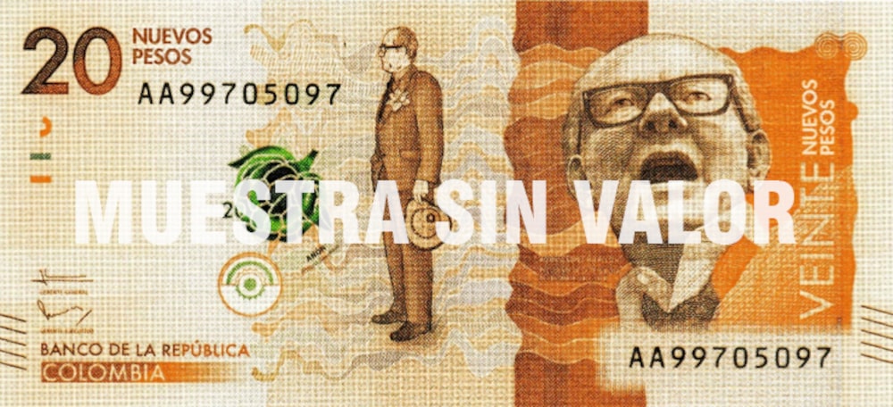 Muestra del billete de $20.000 colombianos Muestra del billete de $20.000 colombianos