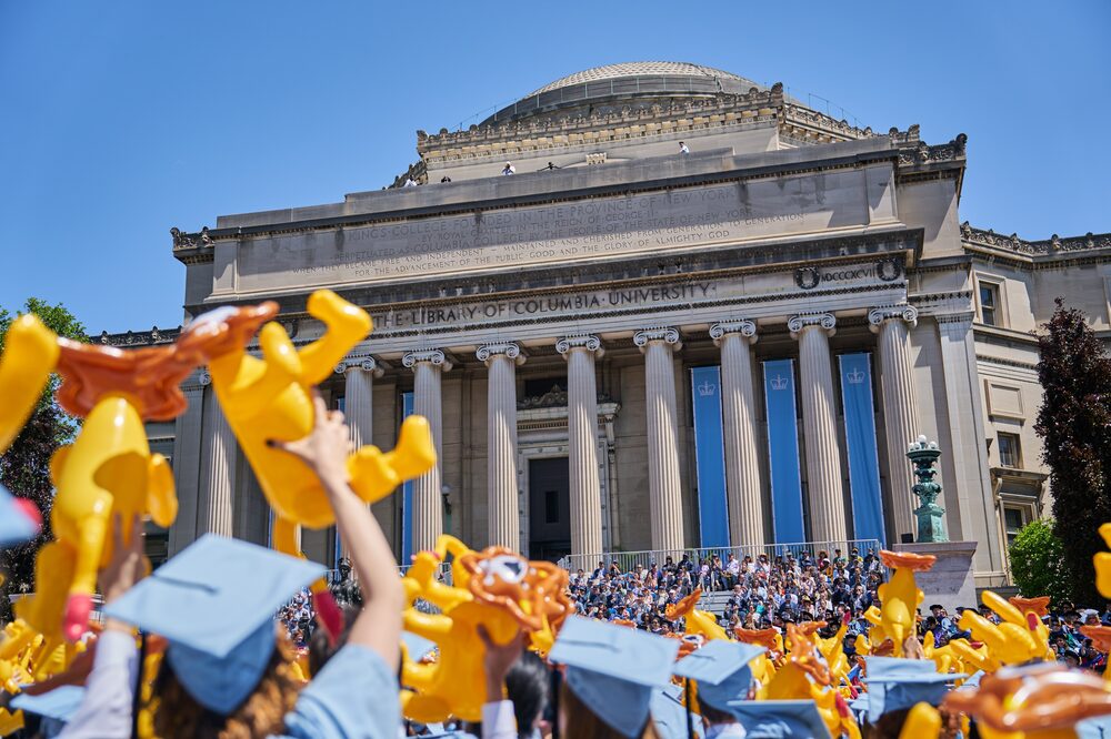 Graduates outside Low Library during the Columbia University commencement convocation in New York, US, on Wednesday, May 17, 2023. The university offers undergraduate and graduate degrees in arts and sciences, business, dentistry, education, engineering, law, medicine, nursing, pharmacy, and social work. Photographer: Bing Guan/Bloomberg Graduates outside Low Library during the Columbia University commencement convocation in New York, US, on Wednesday, May 17, 2023. The university offers undergraduate and graduate degrees in arts and sciences, business, dentistry, education, engineering, law, medicine, nursing, pharmacy, and social work. Photographer: Bing Guan/Bloomberg