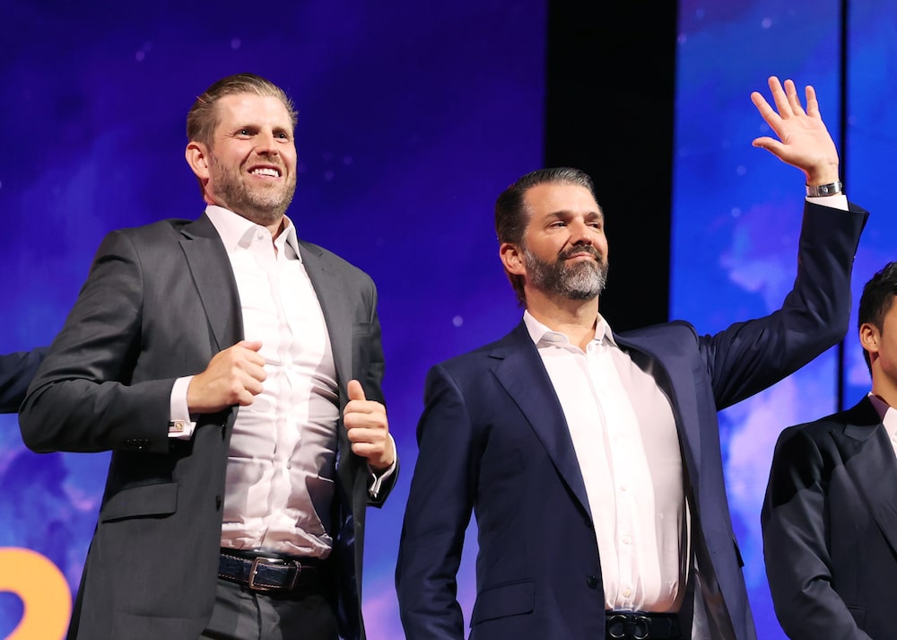 Eric Trump, executive vice president of Trump Organization Inc., left, and Donald Trump Jr., executive vice president of development and acquisitions for Trump Organization Inc., exit a panel during the Bitcoin 2025 conference in Las Vegas, Nevada, US, on Wednesday, May 28, 2025. The event will examine Bitcoin's evolving global impact, with speakers from education, policy, finance, and technology. Photographer: Ronda Churchill/Bloomberg Eric Trump, executive vice president of Trump Organization Inc., left, and Donald Trump Jr., executive vice president of development and acquisitions for Trump Organization Inc., exit a panel during the Bitcoin 2025 conference in Las Vegas, Nevada, US, on Wednesday, May 28, 2025. The event will examine Bitcoin's evolving global impact, with speakers from education, policy, finance, and technology. Photographer: Ronda Churchill/Bloomberg