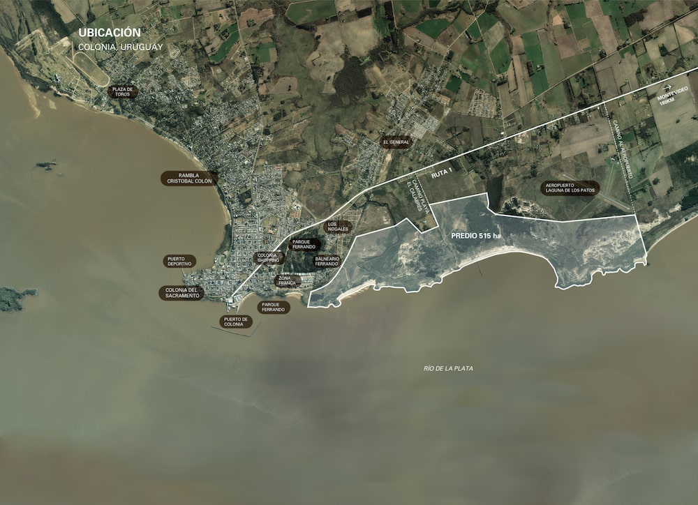 O terreno de 515 hectares ficará localizado a minutos do centro histórico da cidade de Colonia. O terreno de 515 hectares ficará localizado a minutos do centro histórico da cidade de Colonia.