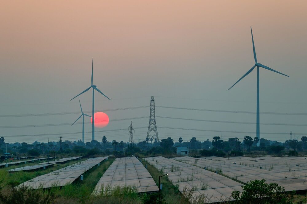 Solar panels and wind turbines in Tuticorin, India Solar panels and wind turbines in Tuticorin, India