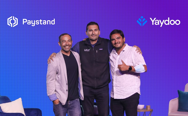 Jeremy Almond (CEO de Paystand), Roman Leal (socio gerente de LEAP Global Partners) y Sergio Almaguer (CEO de Yaydoo) Jeremy Almond (CEO de Paystand), Roman Leal (socio gerente de LEAP Global Partners) y Sergio Almaguer (CEO de Yaydoo)