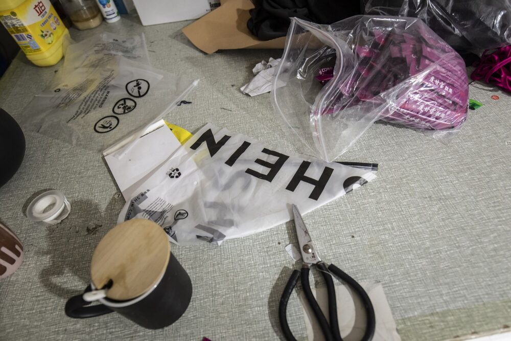 Shein packaging at a garment workshop at Nancun village in Guangzhou. Shein packaging at a garment workshop at Nancun village in Guangzhou.