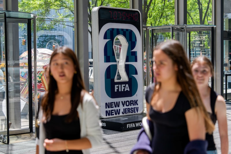 Signage with a countdown timer for the FIFA World Cup at The Shops at Columbus Circle in New York, US, on Thursday, June 4, 2026. New Jersey Transit will reduce its controversial $150 World Cup ticket price to $105 after widespread pushback. Photographer: Adam Gray/Bloomberg Signage with a countdown timer for the FIFA World Cup at The Shops at Columbus Circle in New York, US, on Thursday, June 4, 2026. New Jersey Transit will reduce its controversial $150 World Cup ticket price to $105 after widespread pushback. Photographer: Adam Gray/Bloomberg