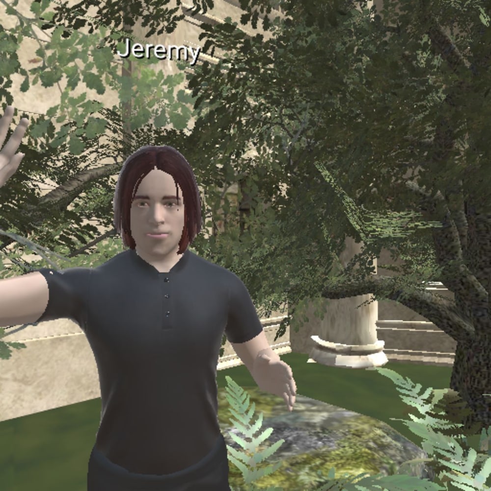 Stanford Professor of Communications Jeremy Bailenson poses in a virtual space created by his students Stanford Professor of Communications Jeremy Bailenson poses in a virtual space created by his students