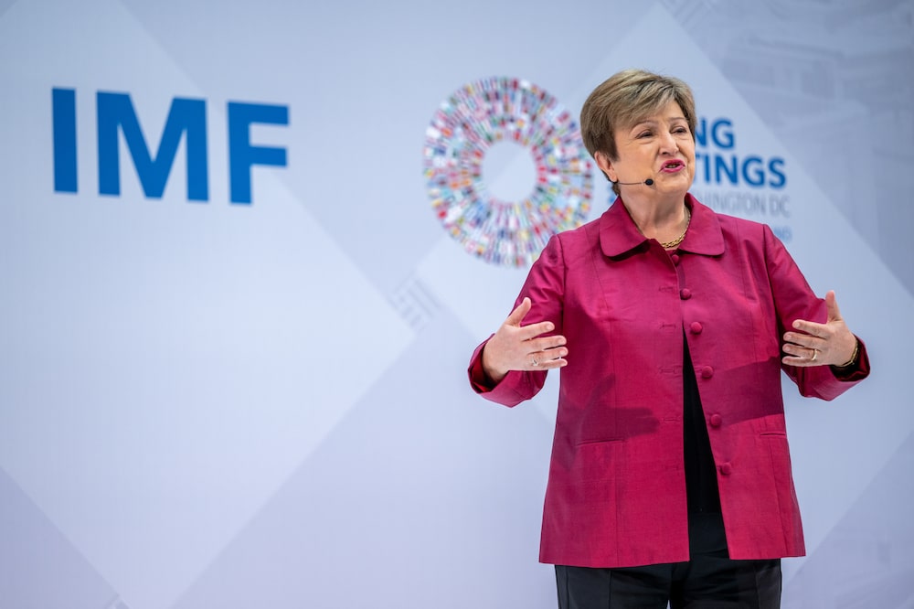Kristalina Georgieva, managing director of the International Monetary Fund (IMF), during a curtain raiser speech ahead of the International Monetary Fund (IMF) and World Bank Spring meetings at the IMF headquarters in Washington, DC, US, on Thursday, April 9, 2026. The International Monetary Fund said that the conflict in the Middle East is a major supply shock that will test the resilience of a world with limited scope for fiscal support, even as US and Iran have negotiated a two-week ceasefire. Photographer: Daniel Heuer/Bloomberg Kristalina Georgieva, managing director of the International Monetary Fund (IMF), during a curtain raiser speech ahead of the International Monetary Fund (IMF) and World Bank Spring meetings at the IMF headquarters in Washington, DC, US, on Thursday, April 9, 2026. The International Monetary Fund said that the conflict in the Middle East is a major supply shock that will test the resilience of a world with limited scope for fiscal support, even as US and Iran have negotiated a two-week ceasefire. Photographer: Daniel Heuer/Bloomberg