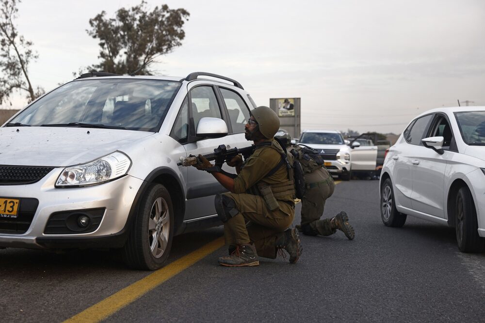 Israeli soldiers in combat against Hamas soldiers on a road near Sderot, Israel, on Oct. 7. Israeli soldiers in combat against Hamas soldiers on a road near Sderot, Israel, on Oct. 7.