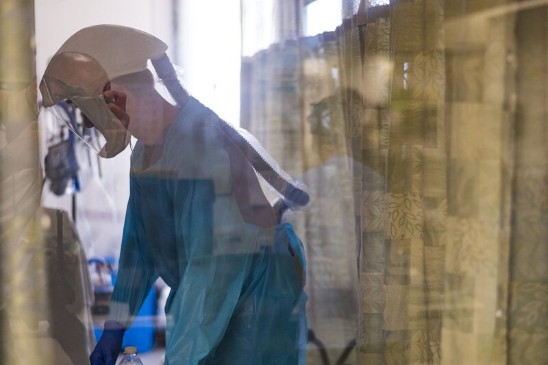 A nurse tends to a patient inside the Covid-19 unit of Salinas Valley Memorial Hospital in Salinas, California, U.S., on Thursday, Sept. 2, 2021. On Monday, 2,128 Covid-19 patients were in ICUs statewide, a number not seen since mid-February, reported the Los Angeles Times. Photographer: Nic Coury/Bloomberg A nurse tends to a patient inside the Covid-19 unit of Salinas Valley Memorial Hospital in Salinas, California, U.S., on Thursday, Sept. 2, 2021. On Monday, 2,128 Covid-19 patients were in ICUs statewide, a number not seen since mid-February, reported the Los Angeles Times. Photographer: Nic Coury/Bloomberg