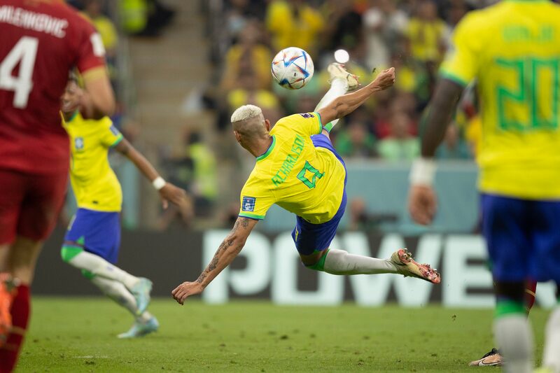 O atacante Richarlison marca de voleio o segundo gol da seleção brasileira de futebol na estreia contra a Sérvia na Copa do Mundo do Catar (Lucas Figueiredo/CBF) O atacante Richarlison marca de voleio o segundo gol da seleção brasileira de futebol na estreia contra a Sérvia na Copa do Mundo do Catar (Lucas Figueiredo/CBF)