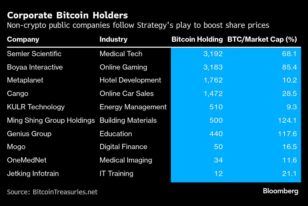Tenedores corporativos de Bitcoin, cuya estrategia es incrementar el precio de sus acciones. Tenedores corporativos de Bitcoin, cuya estrategia es incrementar el precio de sus acciones.