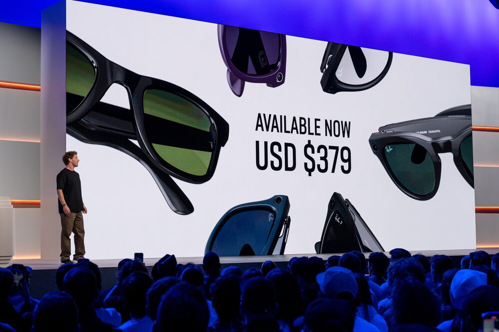 Mark Zuckerberg presenta los modelos de gafas inteligentes Meta Ray-Ban AI.Fotógrafo: David Paul Morris/Bloomberg Mark Zuckerberg presenta los modelos de gafas inteligentes Meta Ray-Ban AI.Fotógrafo: David Paul Morris/Bloomberg