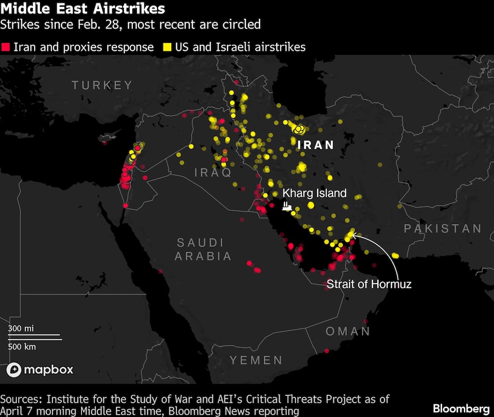 Middle East Airstrikes | Strikes since Feb. 28, most recent are circled Middle East Airstrikes | Strikes since Feb. 28, most recent are circled
