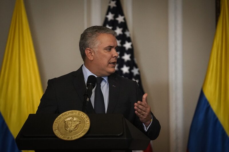 Iván Duque, presidente de Colombia, habla durante una conferencia de prensa con Antony Blinken, secretario de Estado de Estados Unidos, no fotografiado, en el palacio presidencial de Bogotá, Colombia, el miércoles 20 de octubre de 2021. Iván Duque, presidente de Colombia, habla durante una conferencia de prensa con Antony Blinken, secretario de Estado de Estados Unidos, no fotografiado, en el palacio presidencial de Bogotá, Colombia, el miércoles 20 de octubre de 2021.