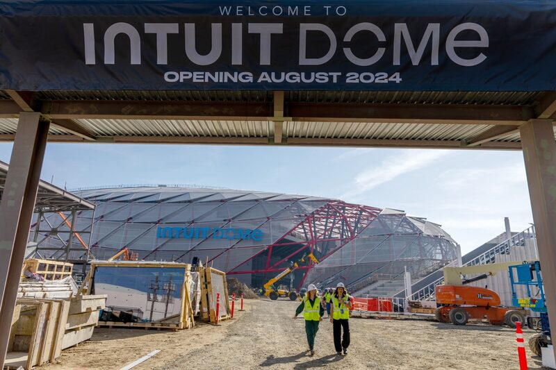 The Clippers arena Intuit Dome under construction, on Jan. 16. Photographer: Irfan Khan/Los Angeles Times/Getty Images The Clippers arena Intuit Dome under construction, on Jan. 16. Photographer: Irfan Khan/Los Angeles Times/Getty Images