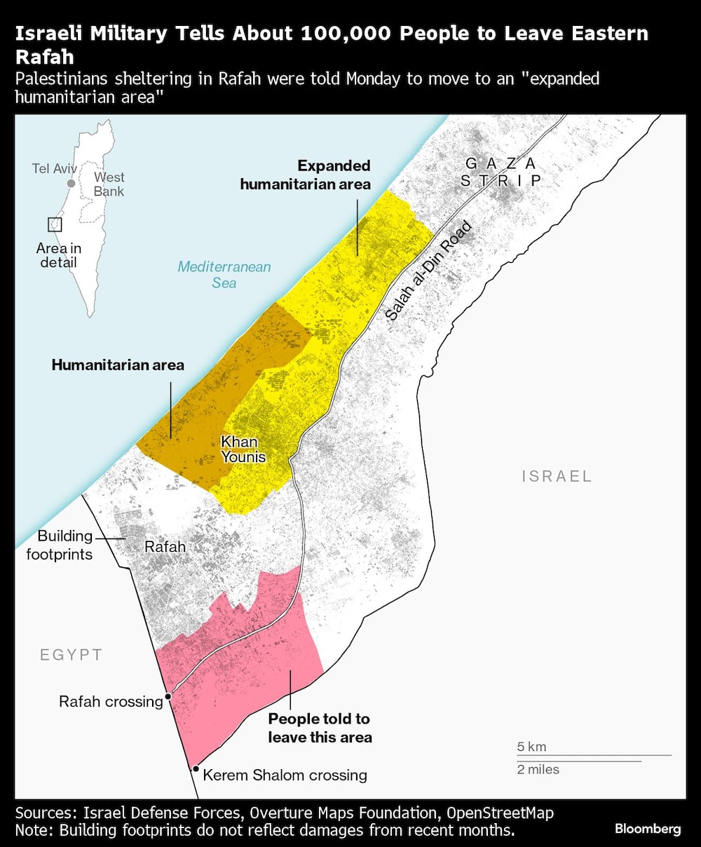 Israeli Military Tells About 100,000 People to Leave Eastern Rafah | Palestinians sheltering in Rafah were told Monday to move to an "expanded humanitarian area" Israeli Military Tells About 100,000 People to Leave Eastern Rafah | Palestinians sheltering in Rafah were told Monday to move to an "expanded humanitarian area"