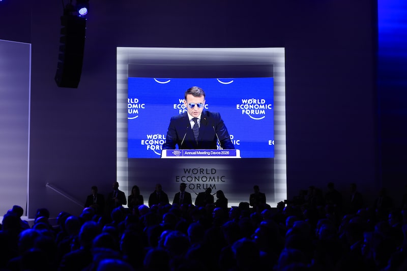 Attendees during a speech by Emmanuel Macron, France's president, at the World Economic Forum (WEF) in Davos, Switzerland, on Tuesday, Jan. 20, 2026. The annual Davos gathering of political leaders, top executives and celebrities runs from Jan. 19-23. Photographer: Krisztian Bocsi/Bloomberg Attendees during a speech by Emmanuel Macron, France's president, at the World Economic Forum (WEF) in Davos, Switzerland, on Tuesday, Jan. 20, 2026. The annual Davos gathering of political leaders, top executives and celebrities runs from Jan. 19-23. Photographer: Krisztian Bocsi/Bloomberg