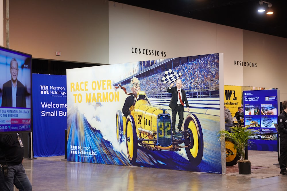 Marmon signage inside the convention hall during a Attendees shopping day ahead of the Berkshire Hathaway annual shareholders meeting in Omaha, Nebraska, US, on Friday, May 1, 2026. CEO Greg Abel has pledged to follow Buffett's approach to investing and managing risk - Saturday's meeting is branded with the slogan "The Legacy Continues." Photographer: Dan Brouillette/Bloomberg Marmon signage inside the convention hall during a Attendees shopping day ahead of the Berkshire Hathaway annual shareholders meeting in Omaha, Nebraska, US, on Friday, May 1, 2026. CEO Greg Abel has pledged to follow Buffett's approach to investing and managing risk - Saturday's meeting is branded with the slogan "The Legacy Continues." Photographer: Dan Brouillette/Bloomberg