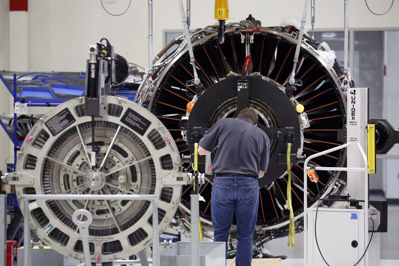 An employee assembles a LEAP jet engine at the General Electric Co. (GE) Aviation assembly plant in Lafayette, Indiana, U.S. An employee assembles a LEAP jet engine at the General Electric Co. (GE) Aviation assembly plant in Lafayette, Indiana, U.S.