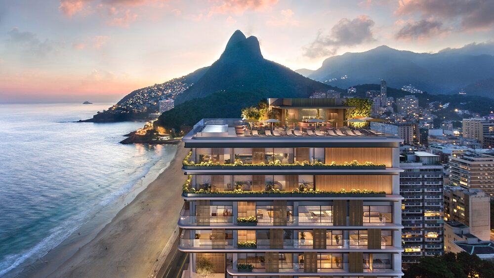 Projeção do Four Seasons Hotel Rio de Janeiro, no Leblon, com o Morro Dois Irmãos ao fundo: o prédio do antigo Marina Palace, o mais alto da região, terá bar e piscina na cobertura e cerca de 120 quartos Projeção do Four Seasons Hotel Rio de Janeiro, no Leblon, com o Morro Dois Irmãos ao fundo: o prédio do antigo Marina Palace, o mais alto da região, terá bar e piscina na cobertura e cerca de 120 quartos