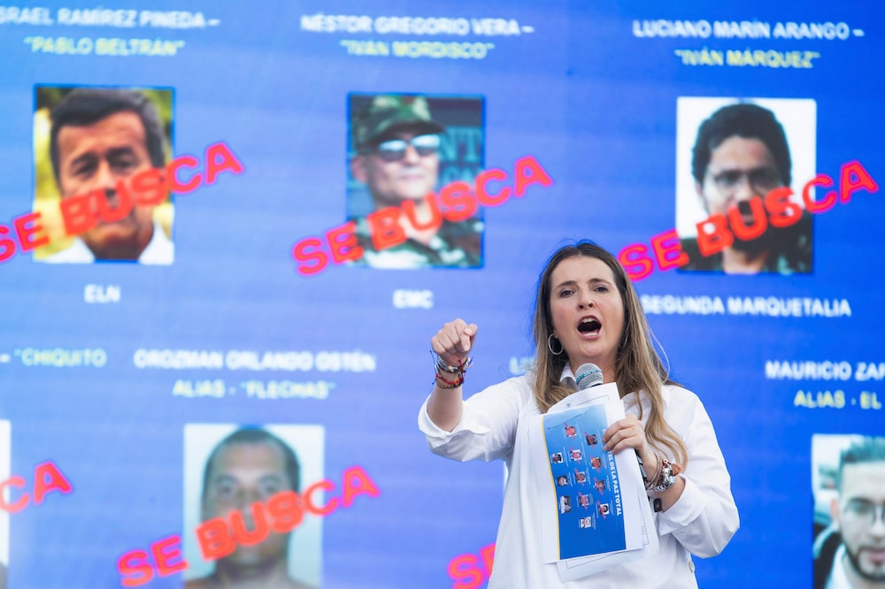 Paloma Valencia, presidential candidate for the Democratic Center party, speaks during a campaign event to launch of her security policy in Barranquilla, Colombia, on Thursday, April 23, 2026. Valencia said Colombia should put oil and gas back at the center of its energy policy, and called for hydraulic fracturing to address a widening natural gas deficit. Photographer: Carlos Parra Rios/Bloomberg Paloma Valencia, presidential candidate for the Democratic Center party, speaks during a campaign event to launch of her security policy in Barranquilla, Colombia, on Thursday, April 23, 2026. Valencia said Colombia should put oil and gas back at the center of its energy policy, and called for hydraulic fracturing to address a widening natural gas deficit. Photographer: Carlos Parra Rios/Bloomberg